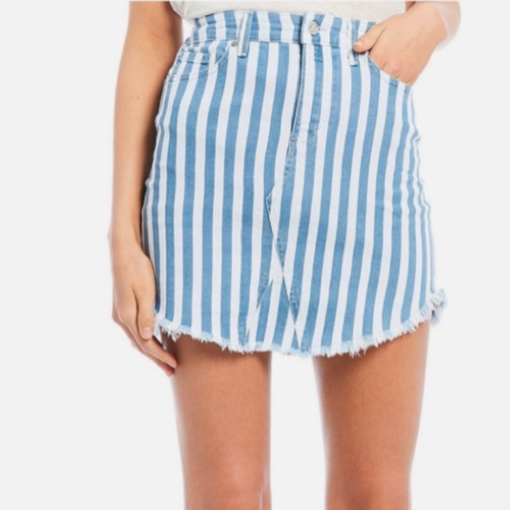 NWT WILLIAM RAST Joey mini blue white striped frayed hem denim skirt size 26 new